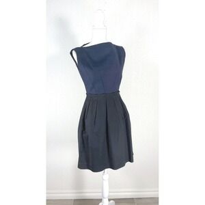 Gap Womens Navy Blue Black Colorblock Fit & Flare Pleated Pocket Dress Size 2